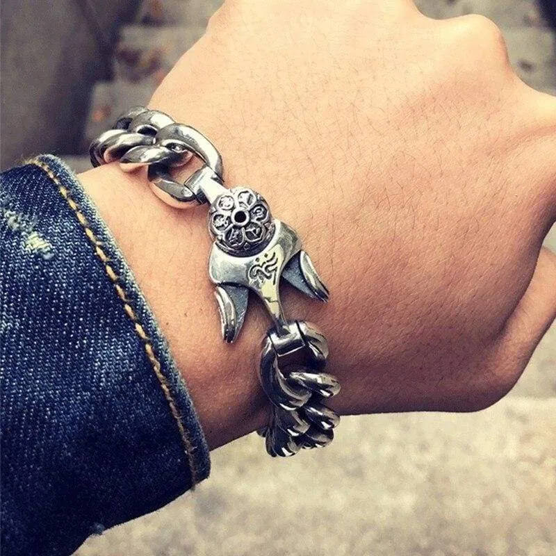925 Silver Bracelet Punk Charm Sterling Silver Spring Clasp Link Chain Bracelet Men Jewelry For 2017