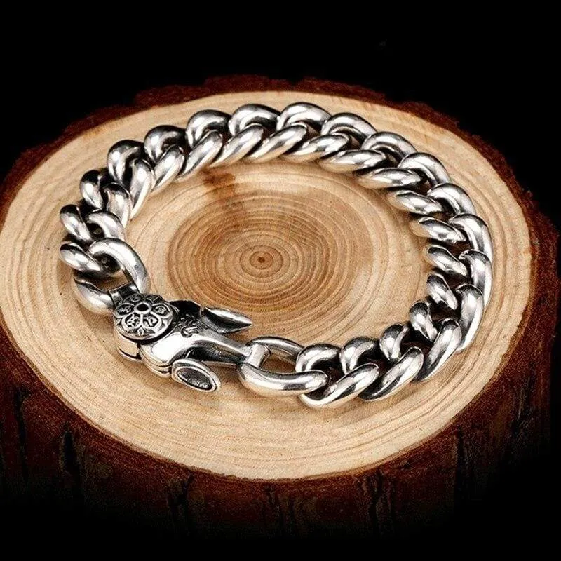 925 Silver Bracelet Punk Charm Sterling Silver Spring Clasp Link Chain Bracelet Men Jewelry For 2017
