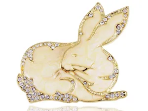 Alilang Womens Gold Tone Clear Rhinestones Blush Rabbit Bunny Hare Brooch Pin