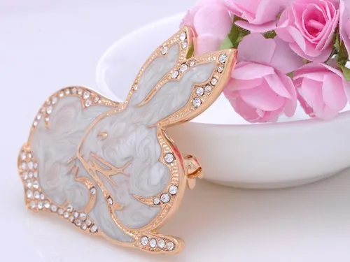 Alilang Womens Gold Tone Clear Rhinestones Blush Rabbit Bunny Hare Brooch Pin