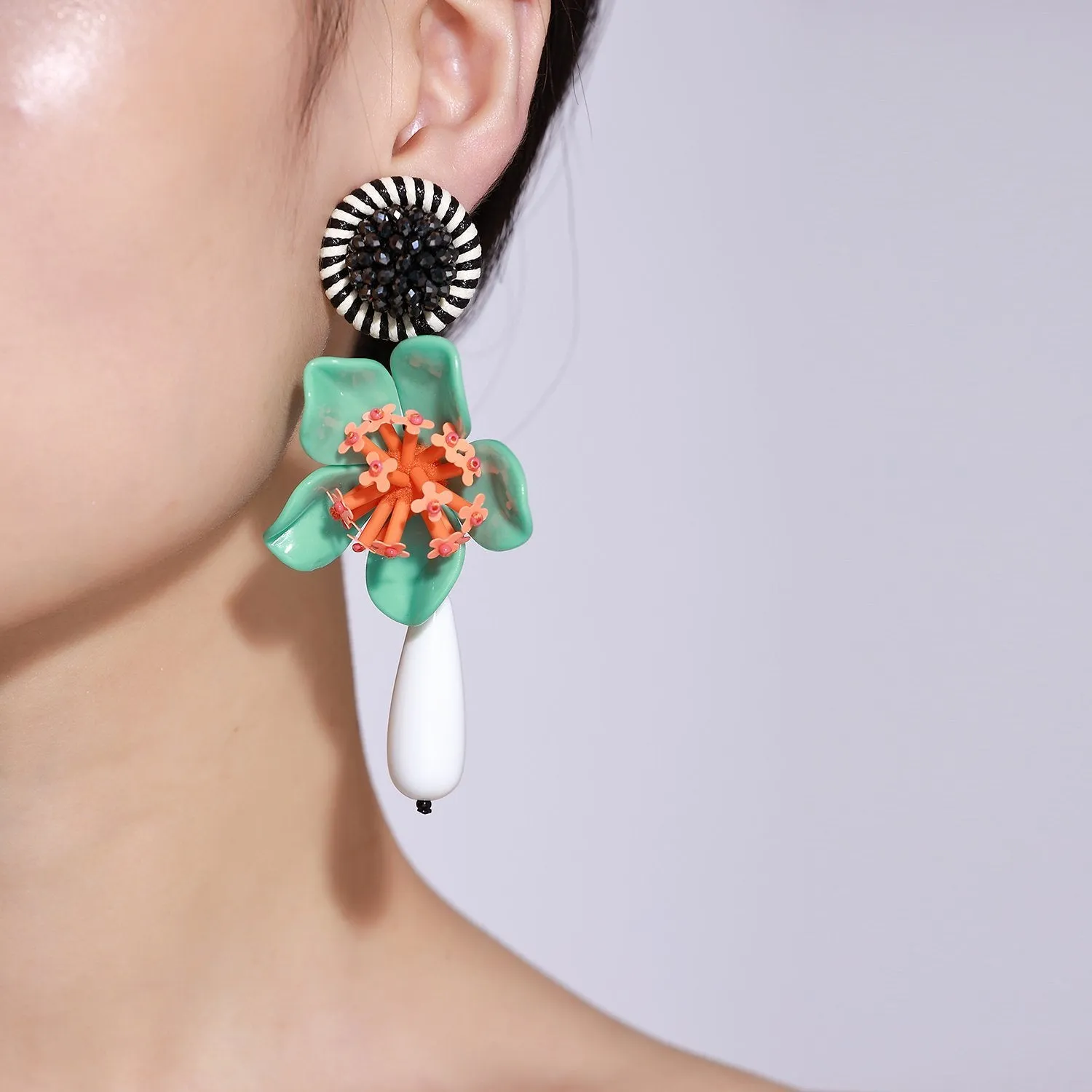 Alpine Plants Asymmetrical Resort Statement Handmade Drop Earrings