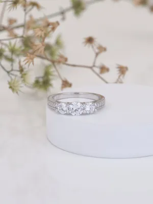 American Diamond Three Stone Band Ring In 925 Silver