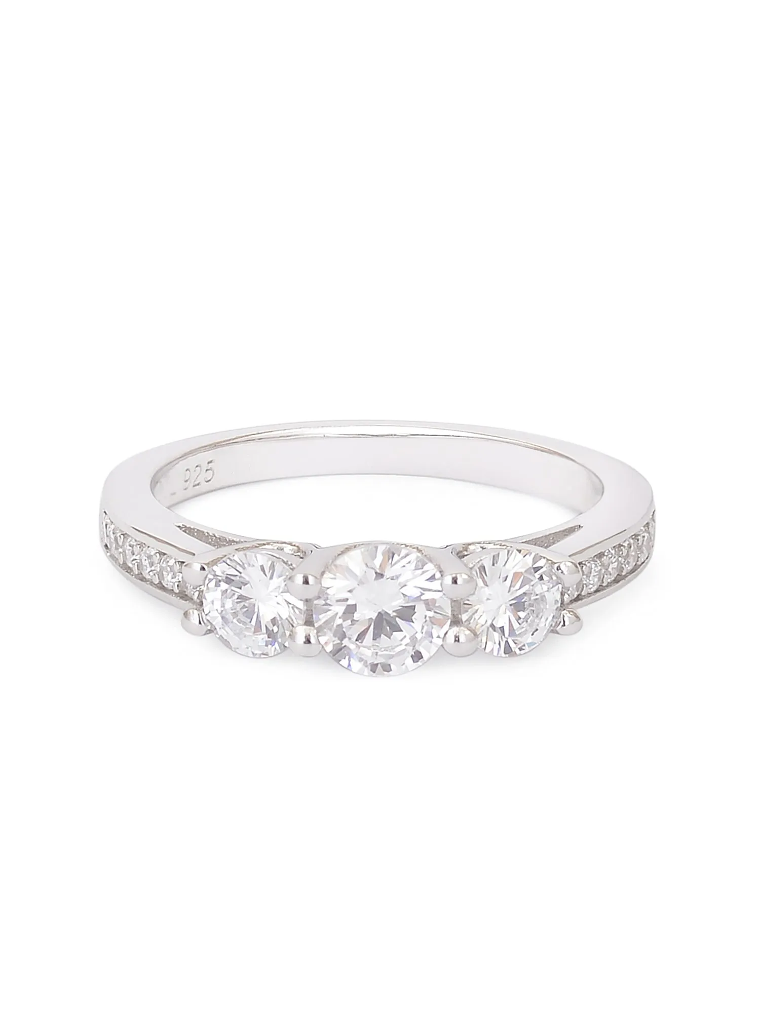American Diamond Three Stone Band Ring In 925 Silver