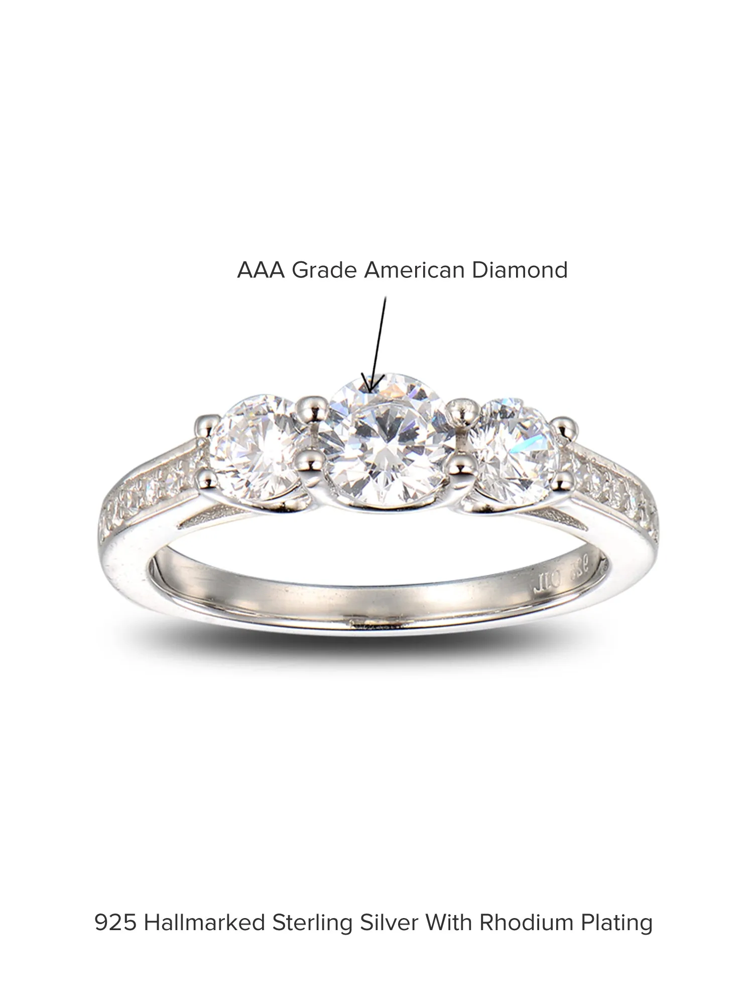 American Diamond Three Stone Band Ring In 925 Silver