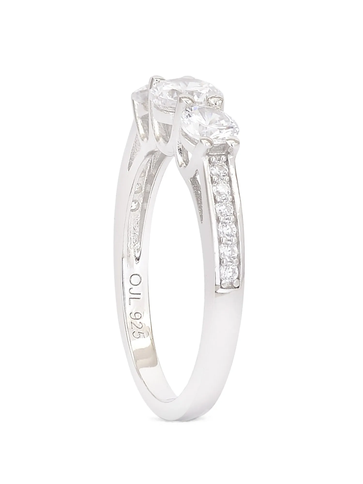 American Diamond Three Stone Band Ring In 925 Silver