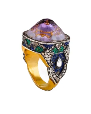 Amethyst Dome Ring with Emeralds, Sapphires & Diamonds
