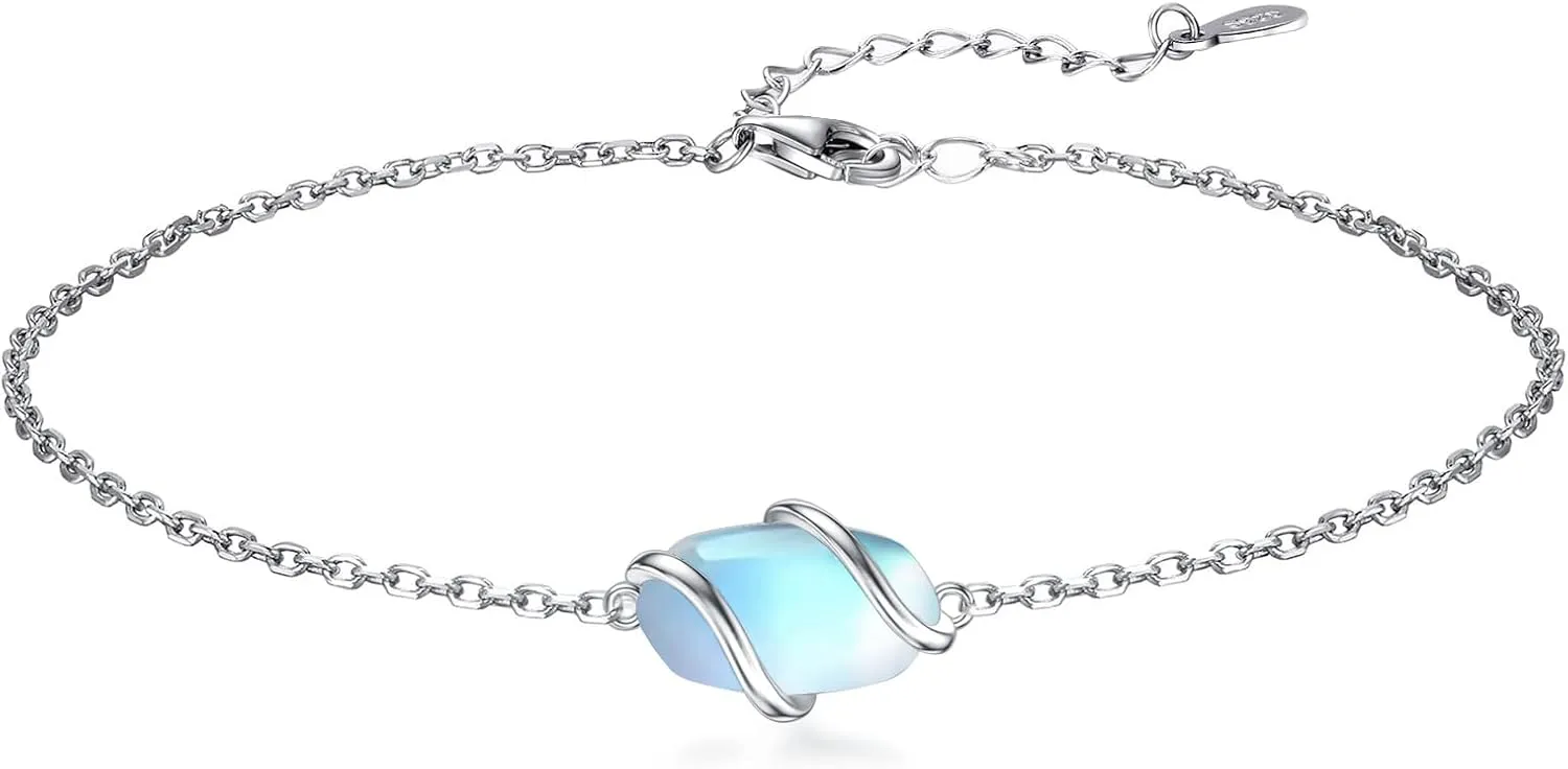 Anklet for Women 925 Sterling Silver Dainty Gemstone Ankle Bracelet Beach Fine Jewelry Birthday Valentines Day Mothers Day Gifts for Her Mom