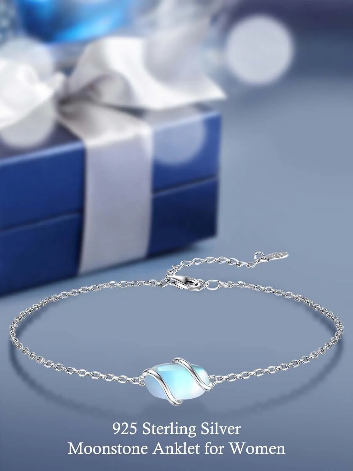 Anklet for Women 925 Sterling Silver Dainty Gemstone Ankle Bracelet Beach Fine Jewelry Birthday Valentines Day Mothers Day Gifts for Her Mom