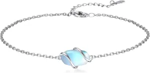 Anklet for Women 925 Sterling Silver Dainty Gemstone Ankle Bracelet Beach Fine Jewelry Birthday Valentines Day Mothers Day Gifts for Her Mom