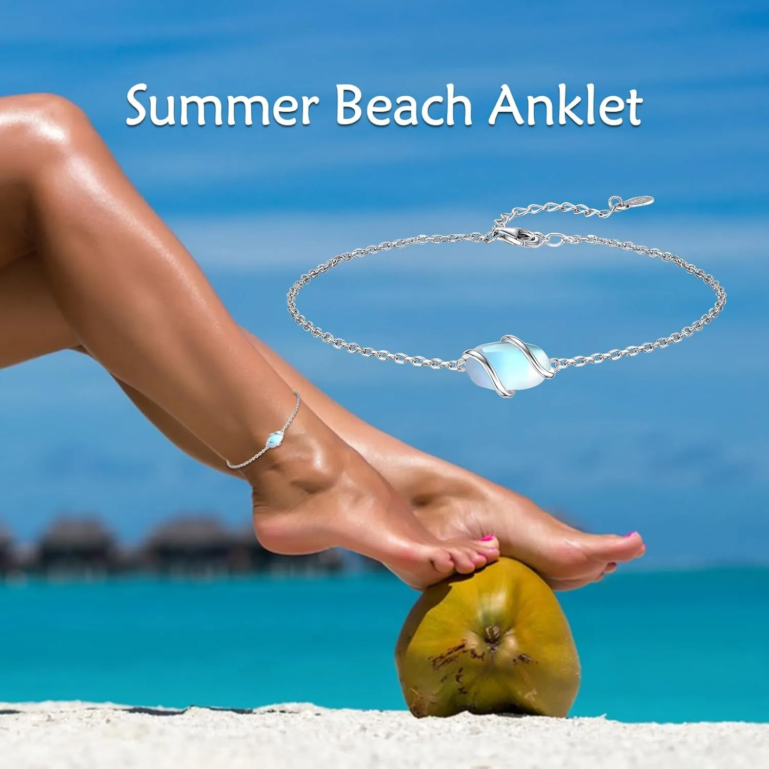 Anklet for Women 925 Sterling Silver Dainty Gemstone Ankle Bracelet Beach Fine Jewelry Birthday Valentines Day Mothers Day Gifts for Her Mom