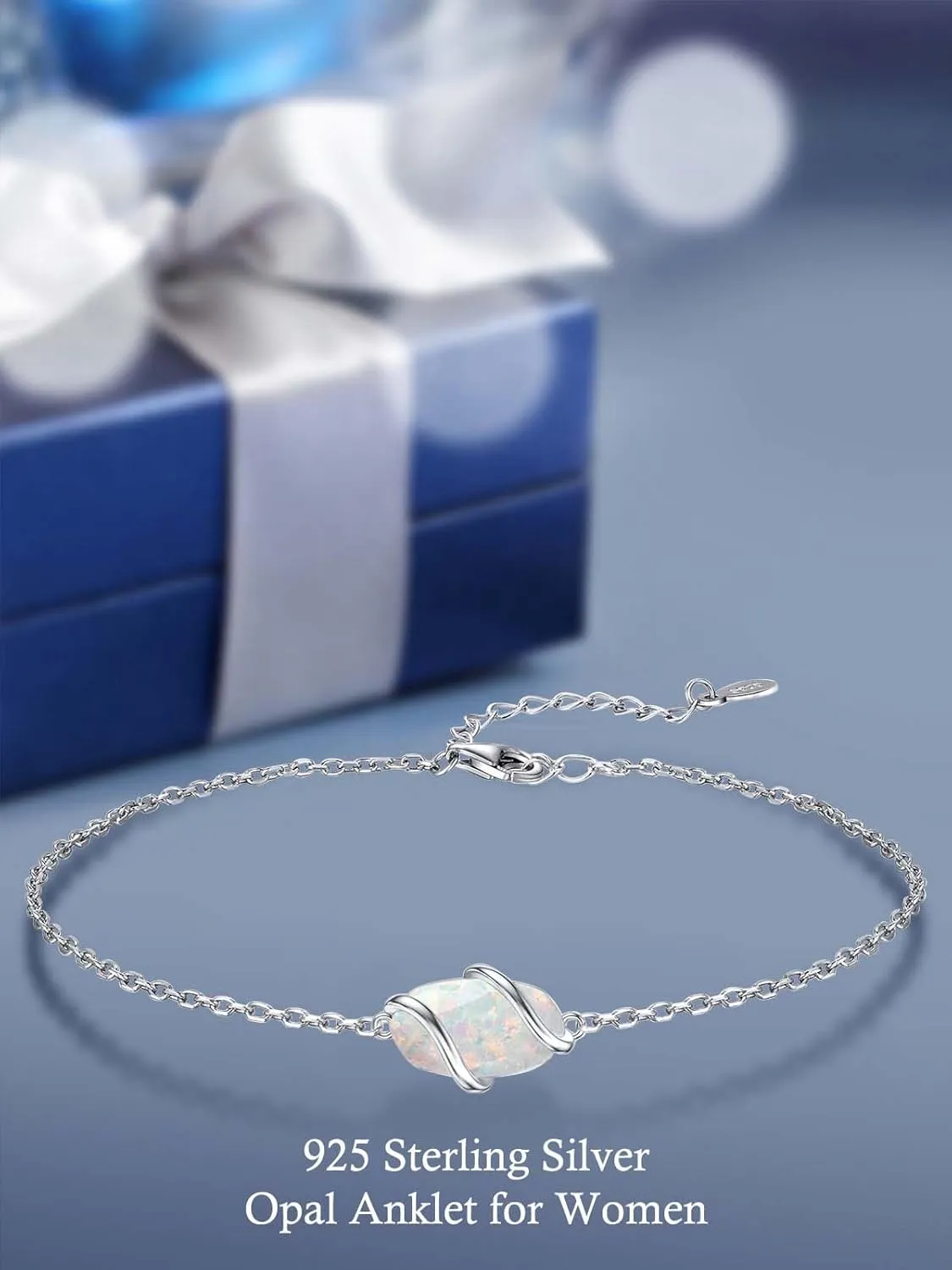 Anklet for Women 925 Sterling Silver Dainty Gemstone Ankle Bracelet Beach Fine Jewelry Birthday Valentines Day Mothers Day Gifts for Her Mom