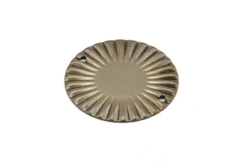 Antique Brass Connector, 10 Antique Brass Round with 2 Holes Connectors  (25mm) Pen 666  K058