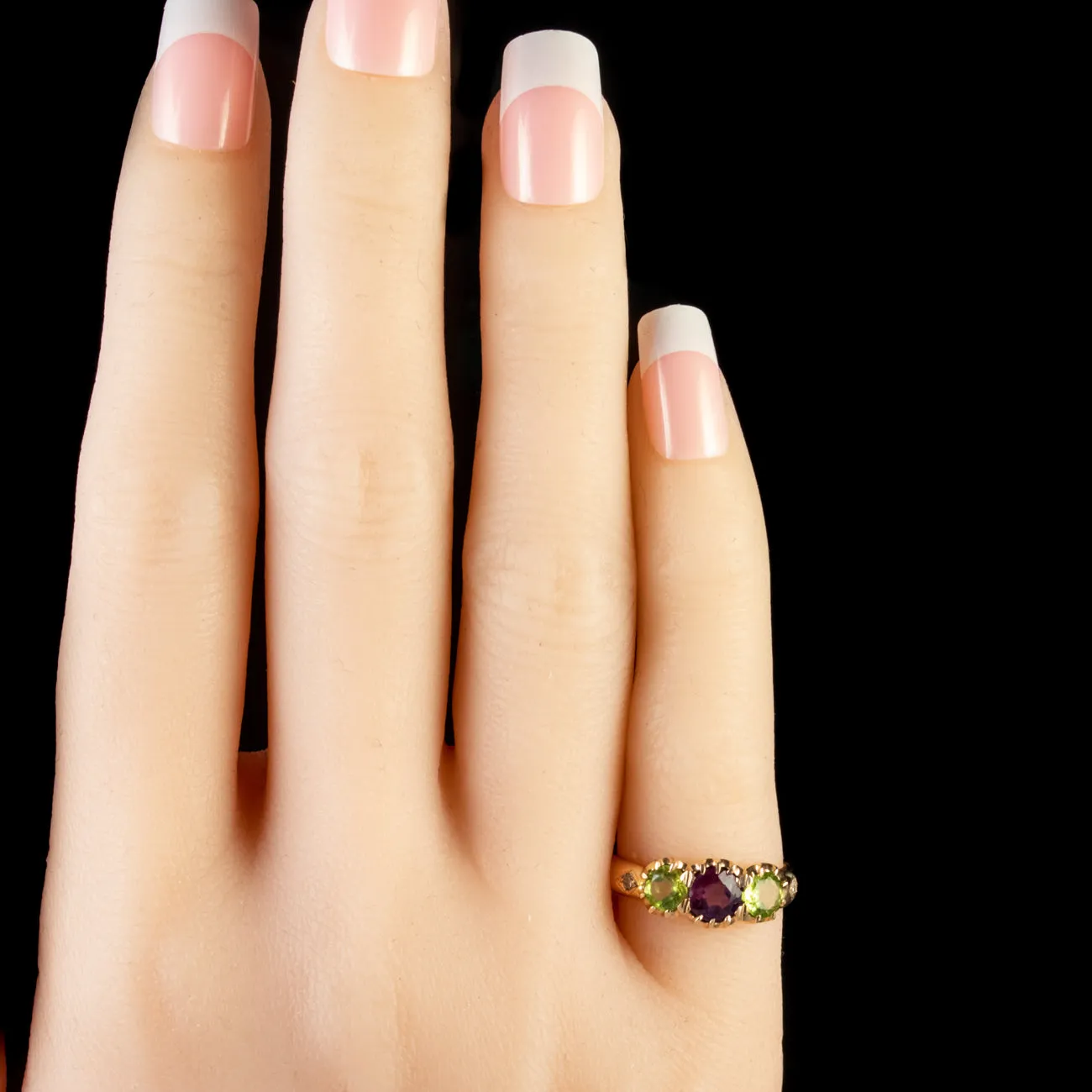 Antique Edwardian Suffragette Amethyst Peridot Ring 18Ct Gold Circa 1910