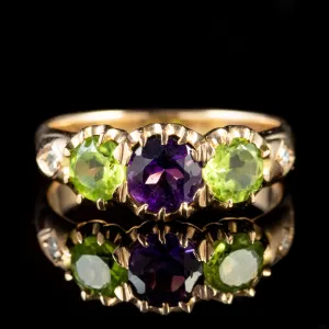 Antique Edwardian Suffragette Amethyst Peridot Ring 18Ct Gold Circa 1910