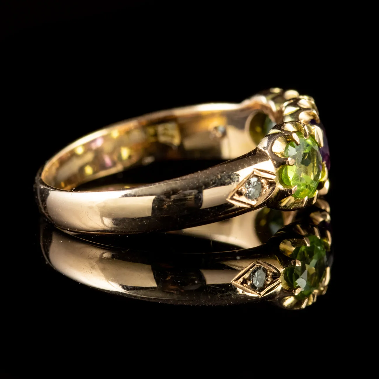 Antique Edwardian Suffragette Amethyst Peridot Ring 18Ct Gold Circa 1910