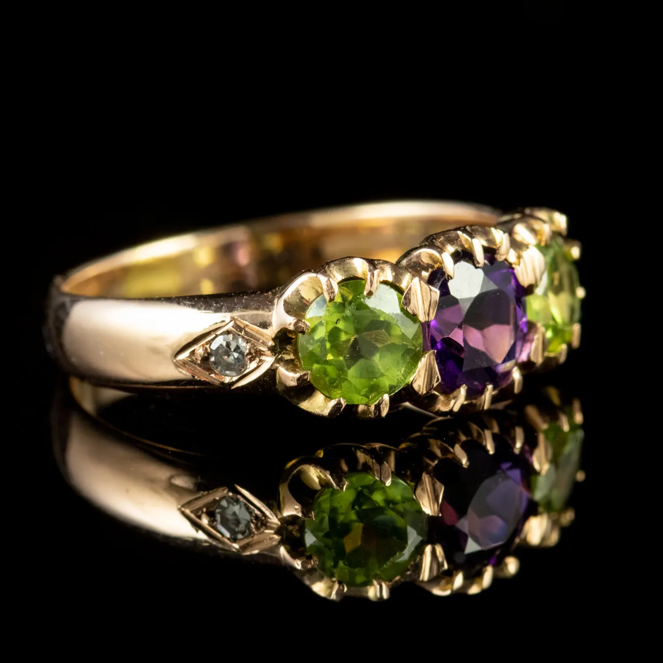Antique Edwardian Suffragette Amethyst Peridot Ring 18Ct Gold Circa 1910