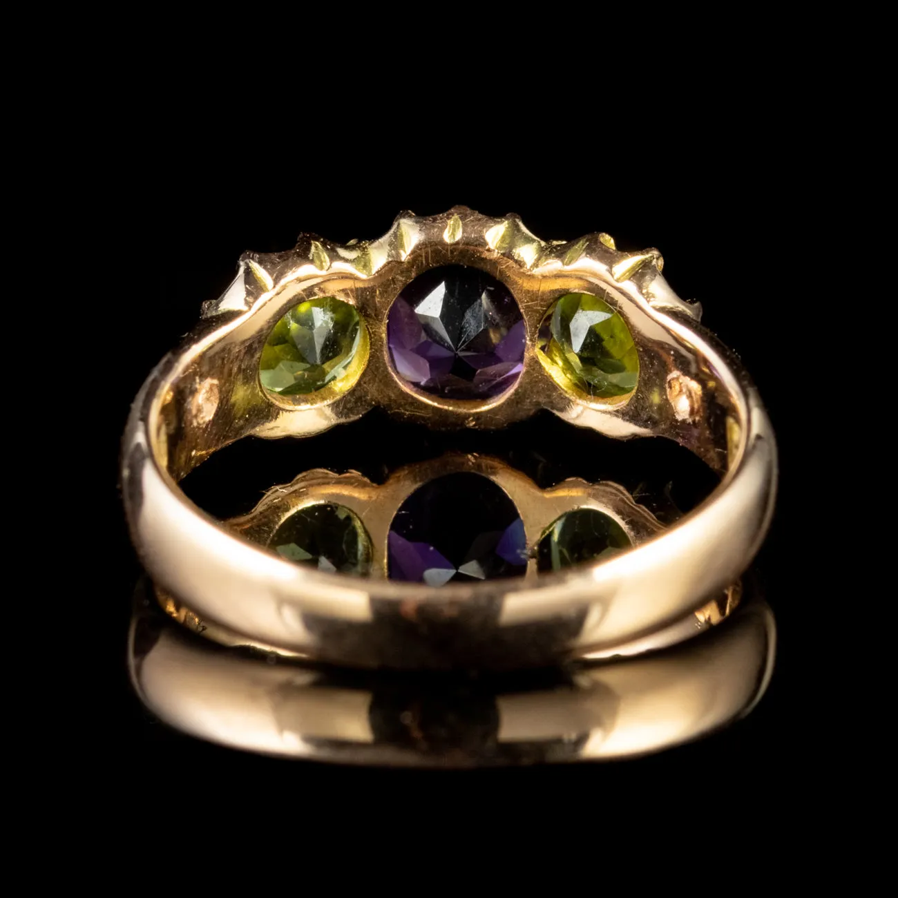 Antique Edwardian Suffragette Amethyst Peridot Ring 18Ct Gold Circa 1910