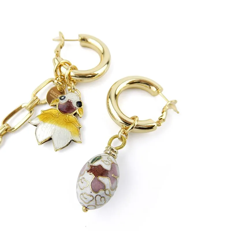 Asymmetrical Cloisonne Fish Handmade Drop Earrings