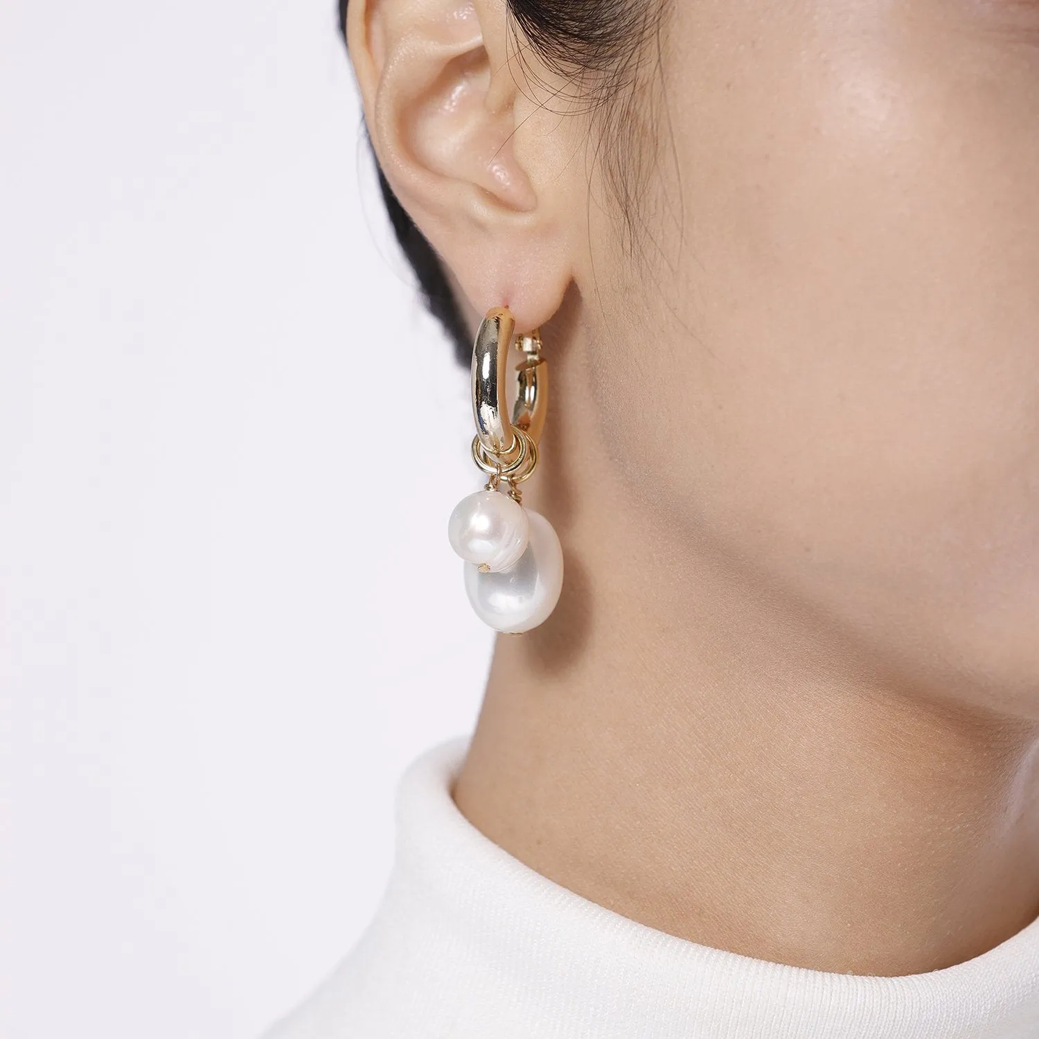 Asymmetrical Cross Pearls Silver Earrings