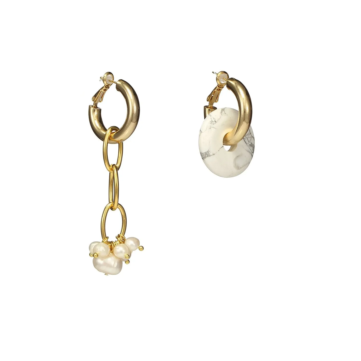 Asymmetrical Cross Pearls Silver Earrings