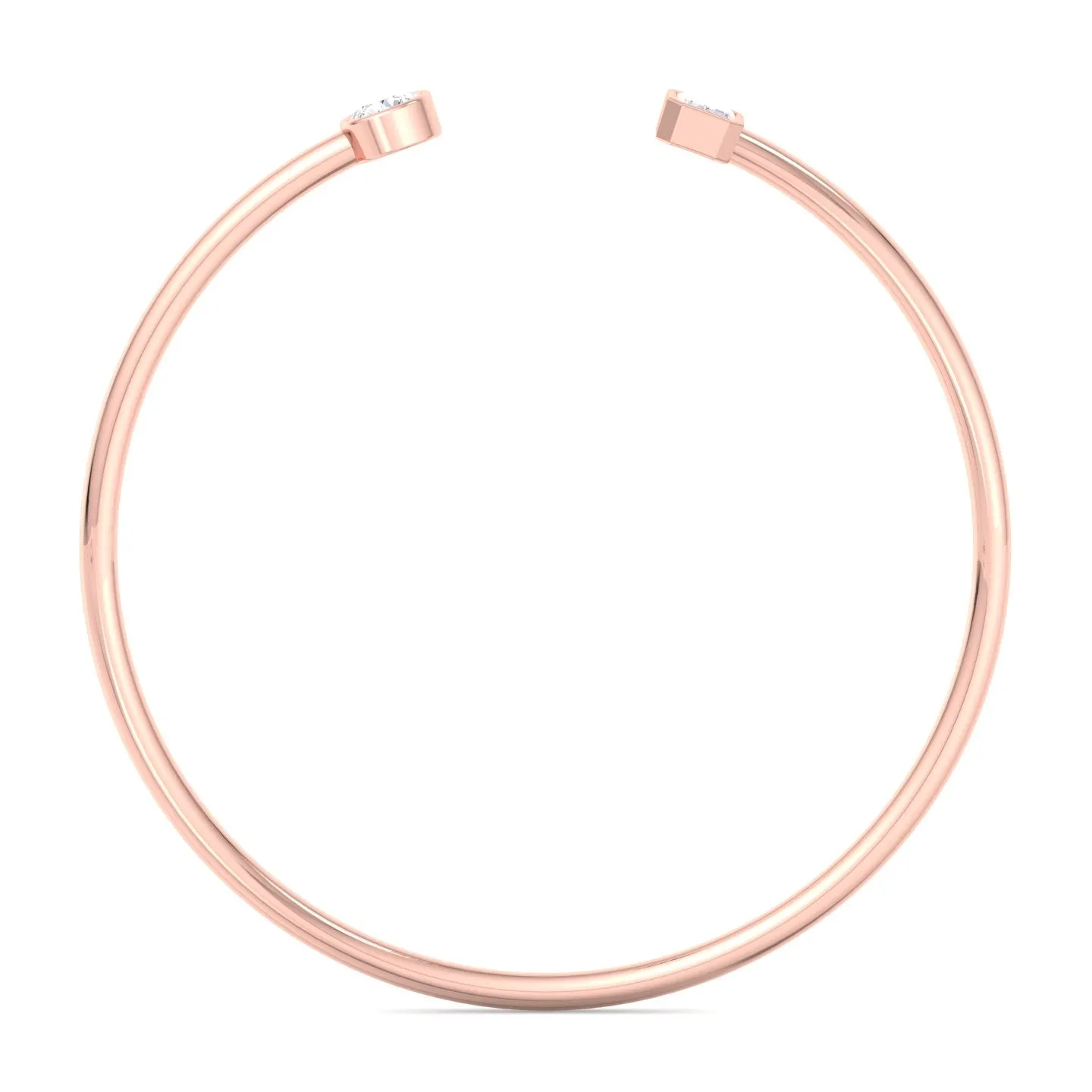 Atari - Bezel Set Round and Emerald Cut Natural Diamond Open Cuff Bangle