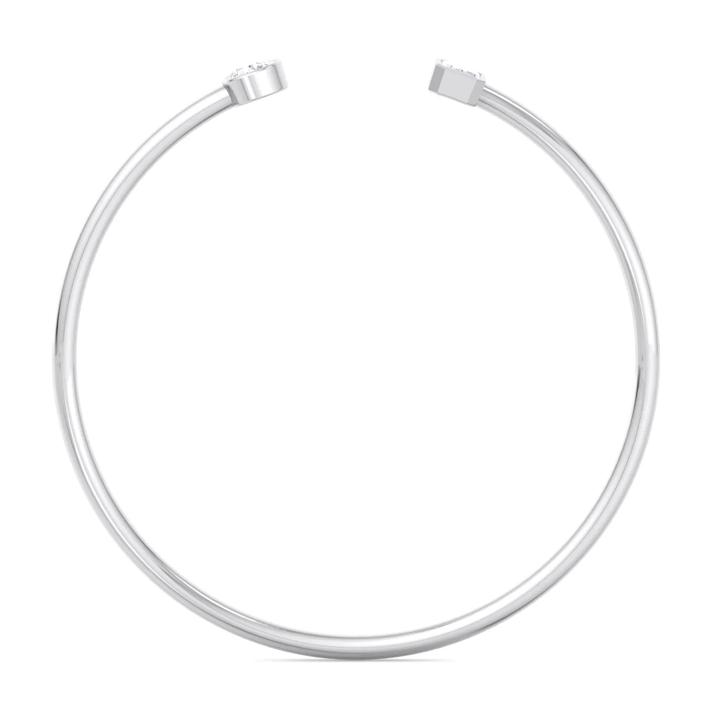 Atari - Bezel Set Round and Emerald Cut Natural Diamond Open Cuff Bangle