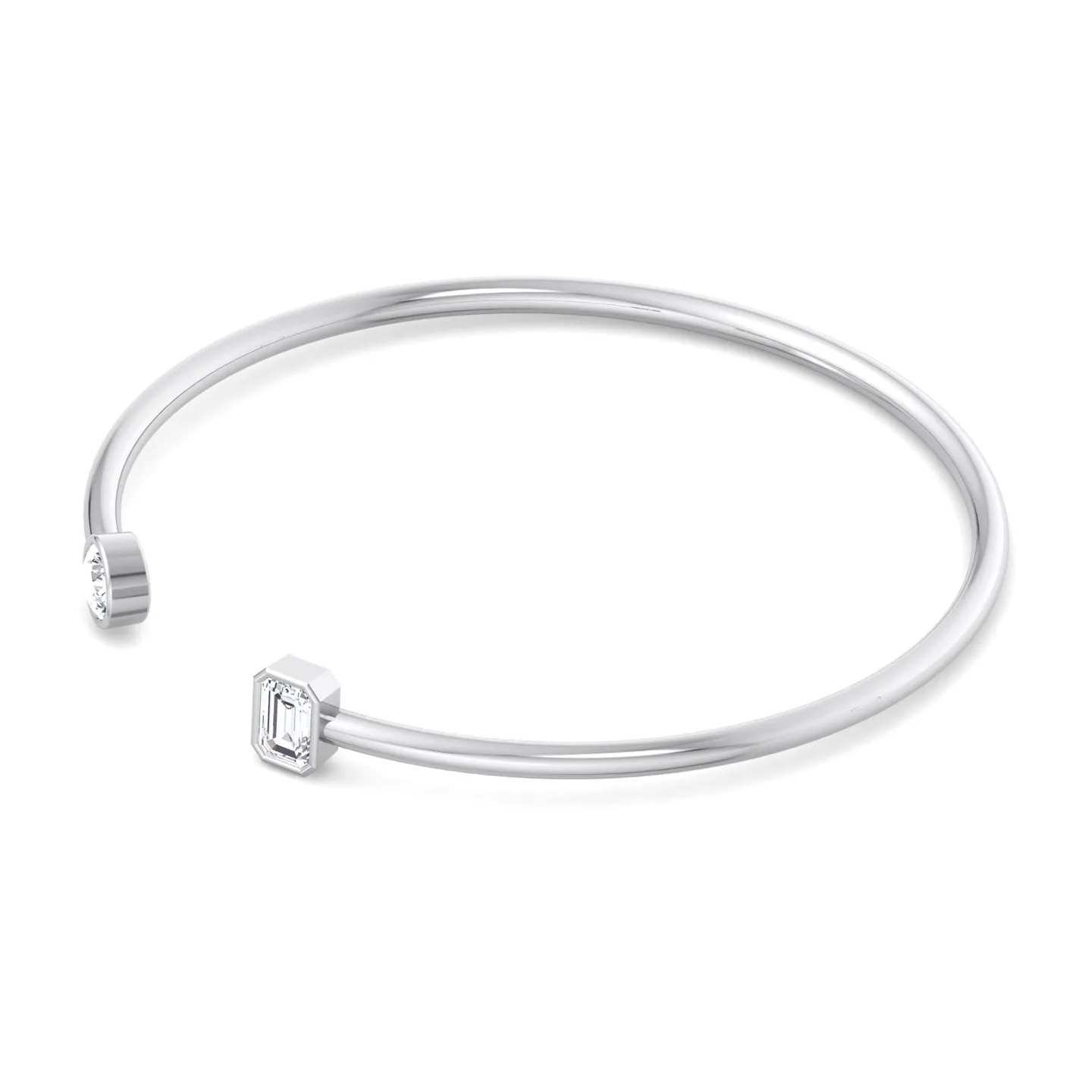 Atari - Bezel Set Round and Emerald Cut Natural Diamond Open Cuff Bangle