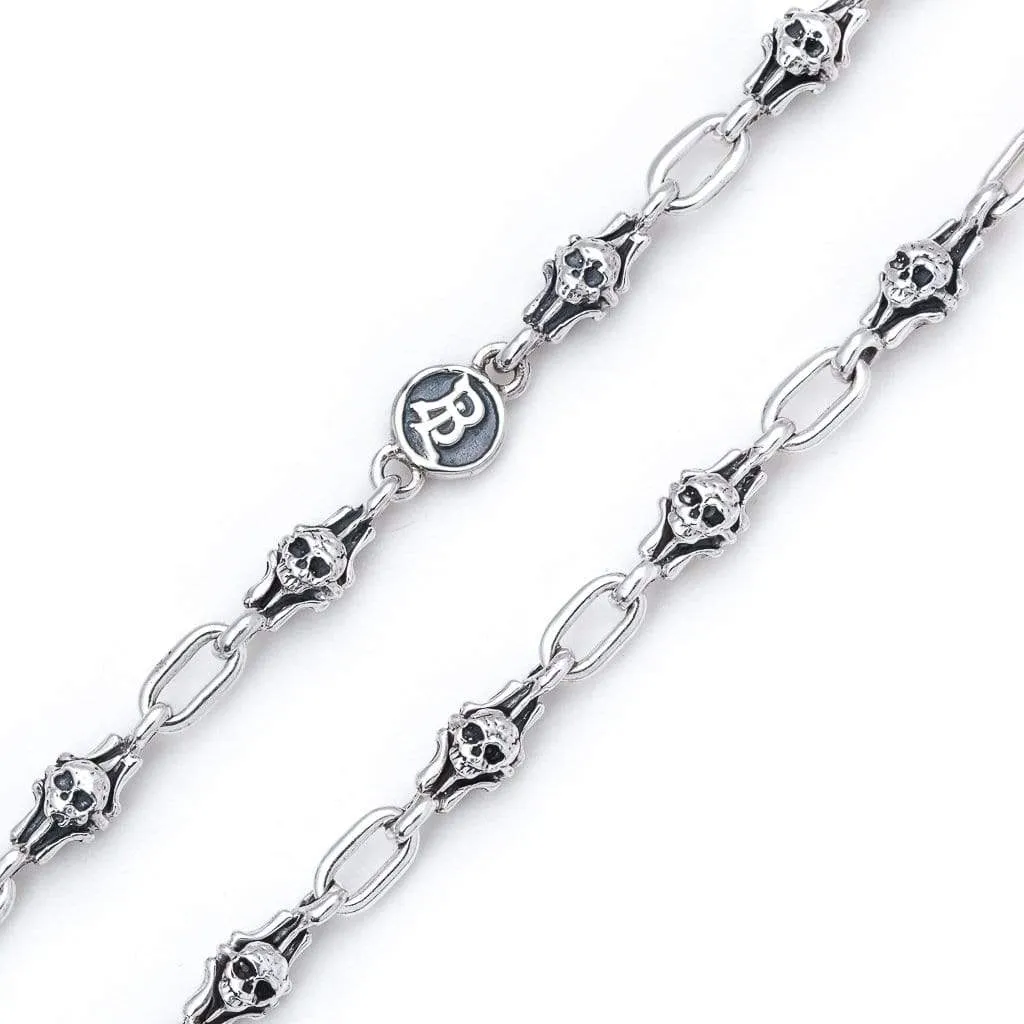 Barcelona Skull Chain  Link Necklace in Sterling Silver, 6mm