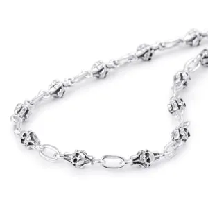 Barcelona Skull Chain  Link Necklace in Sterling Silver, 6mm