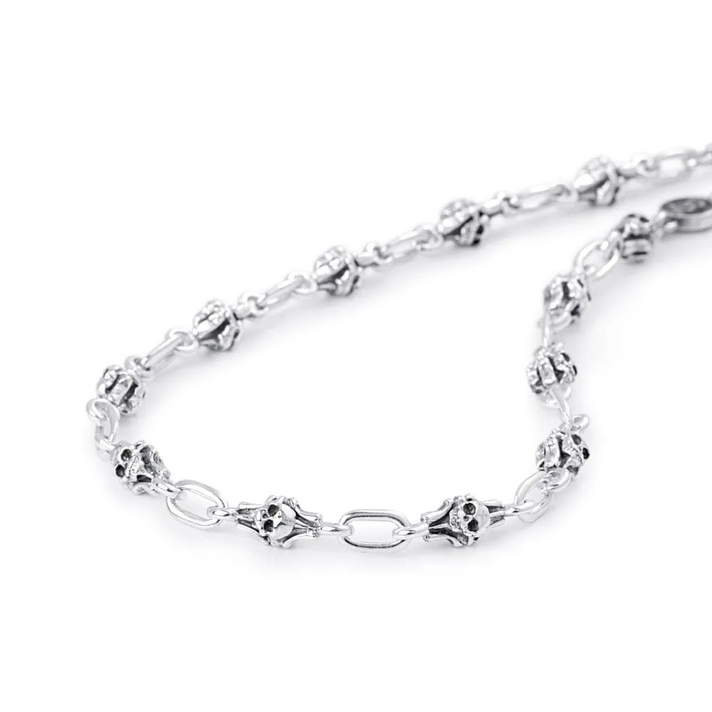 Barcelona Skull Chain Link Necklace in Sterling Silver, 6mm