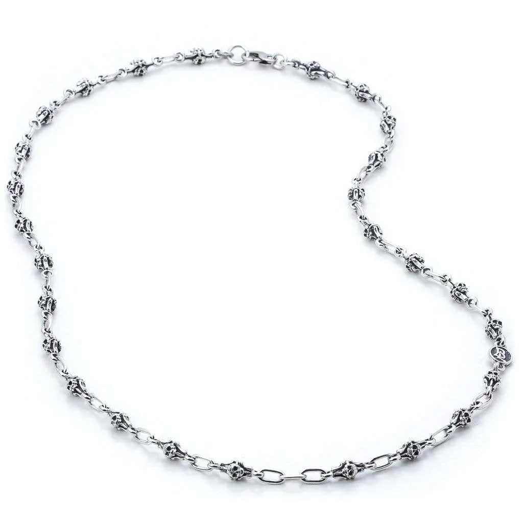Barcelona Skull Chain  Link Necklace in Sterling Silver, 6mm