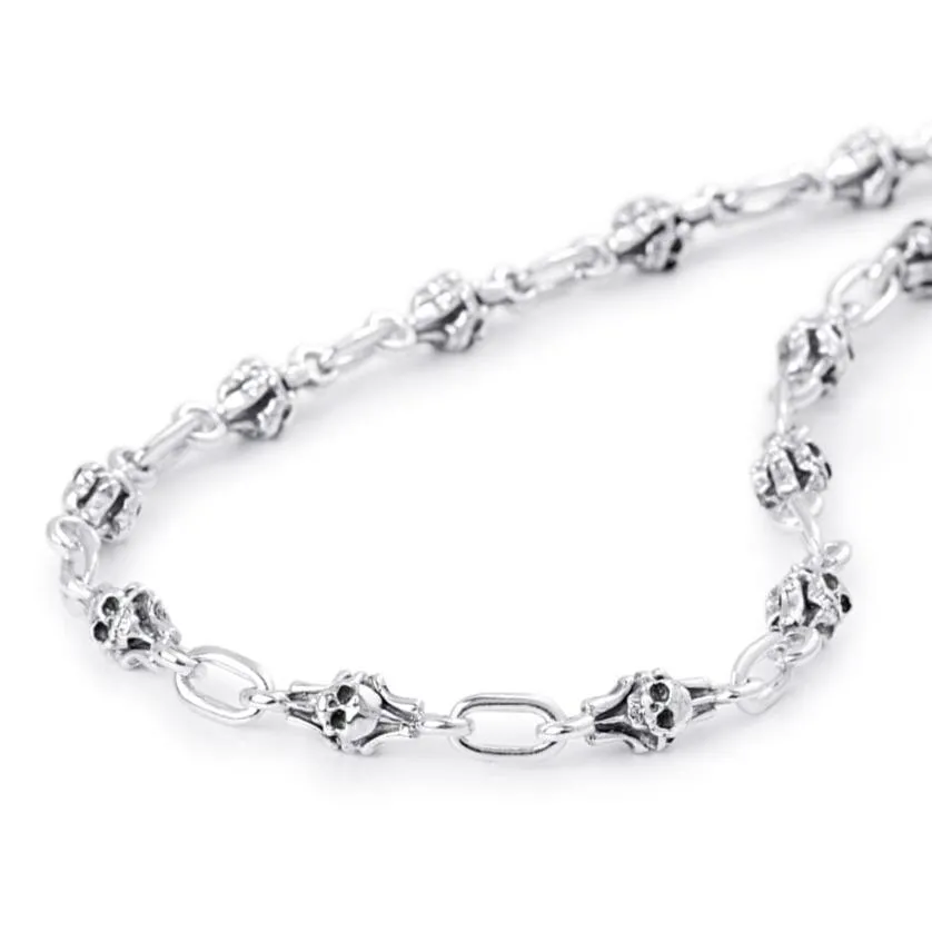 Barcelona Skull Chain  Link Necklace in Sterling Silver, 6mm