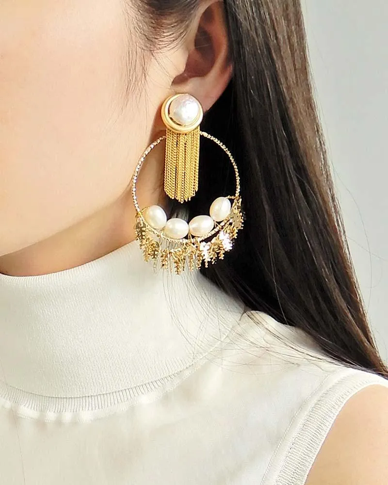 Baroque Pearl Handmade Hoop Earrings Roaring 20s Jewelry