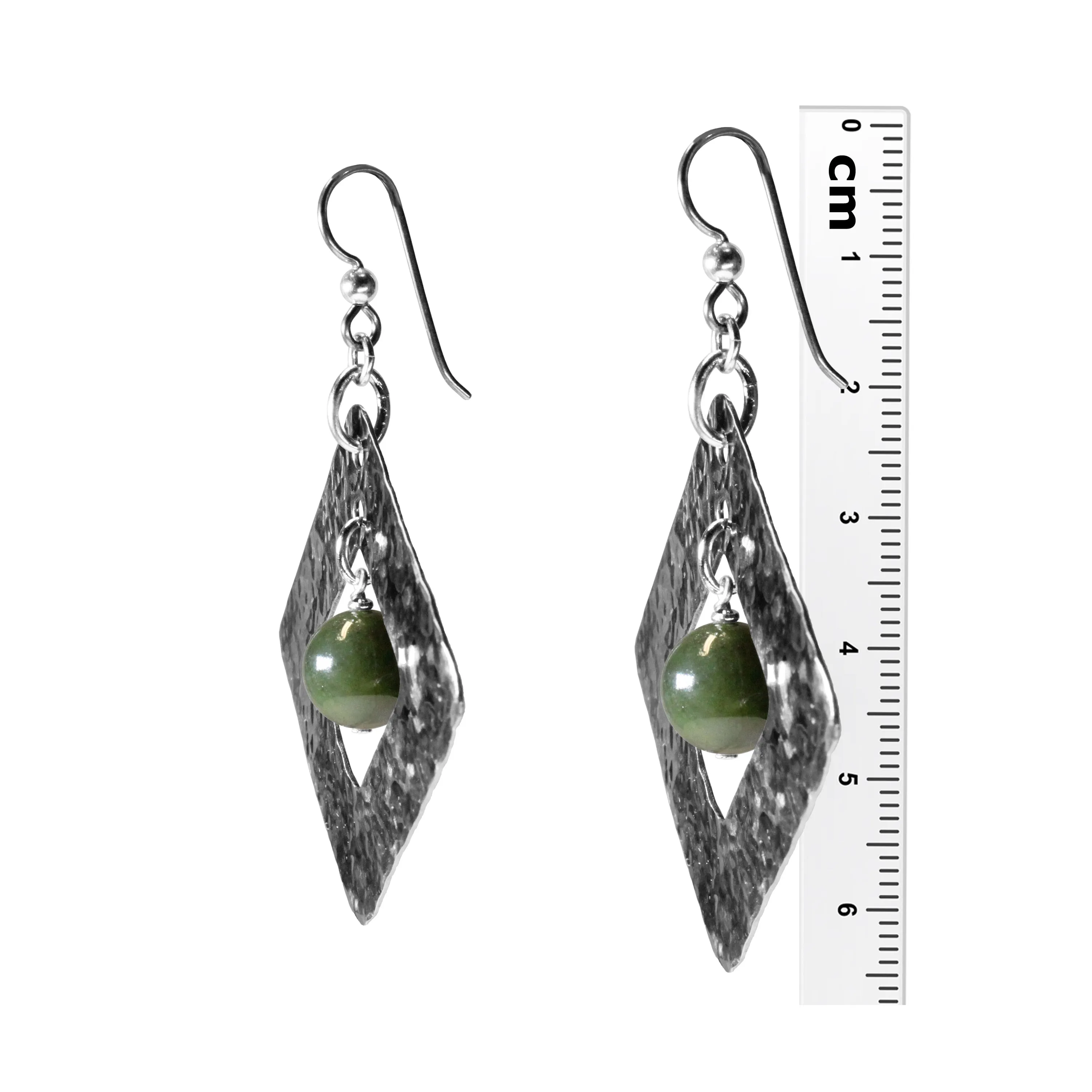BC Jade Hammered Steel Earrings / 65mm length / hypo-allergenic niobium earwires