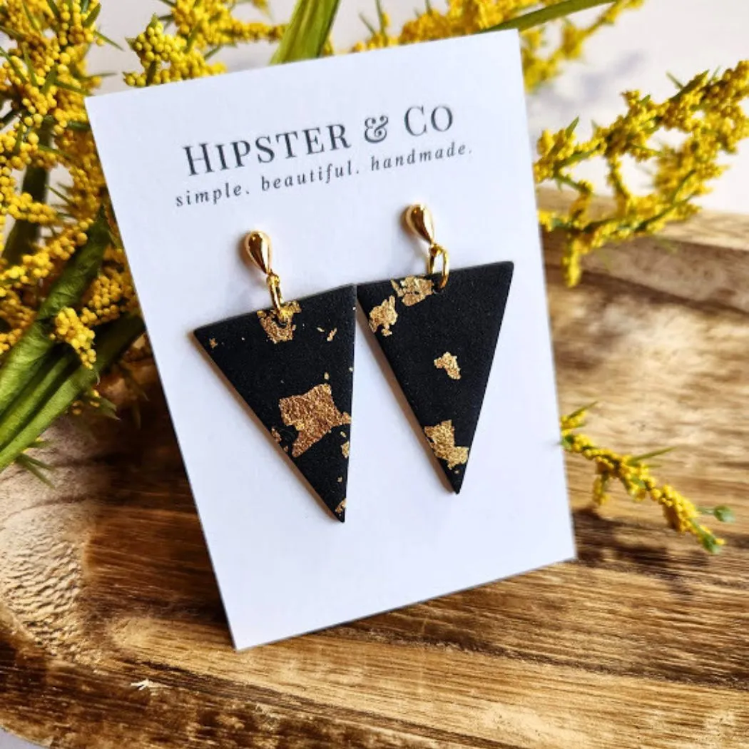 Black and Gold Triangle Polymer Clay Earrings
