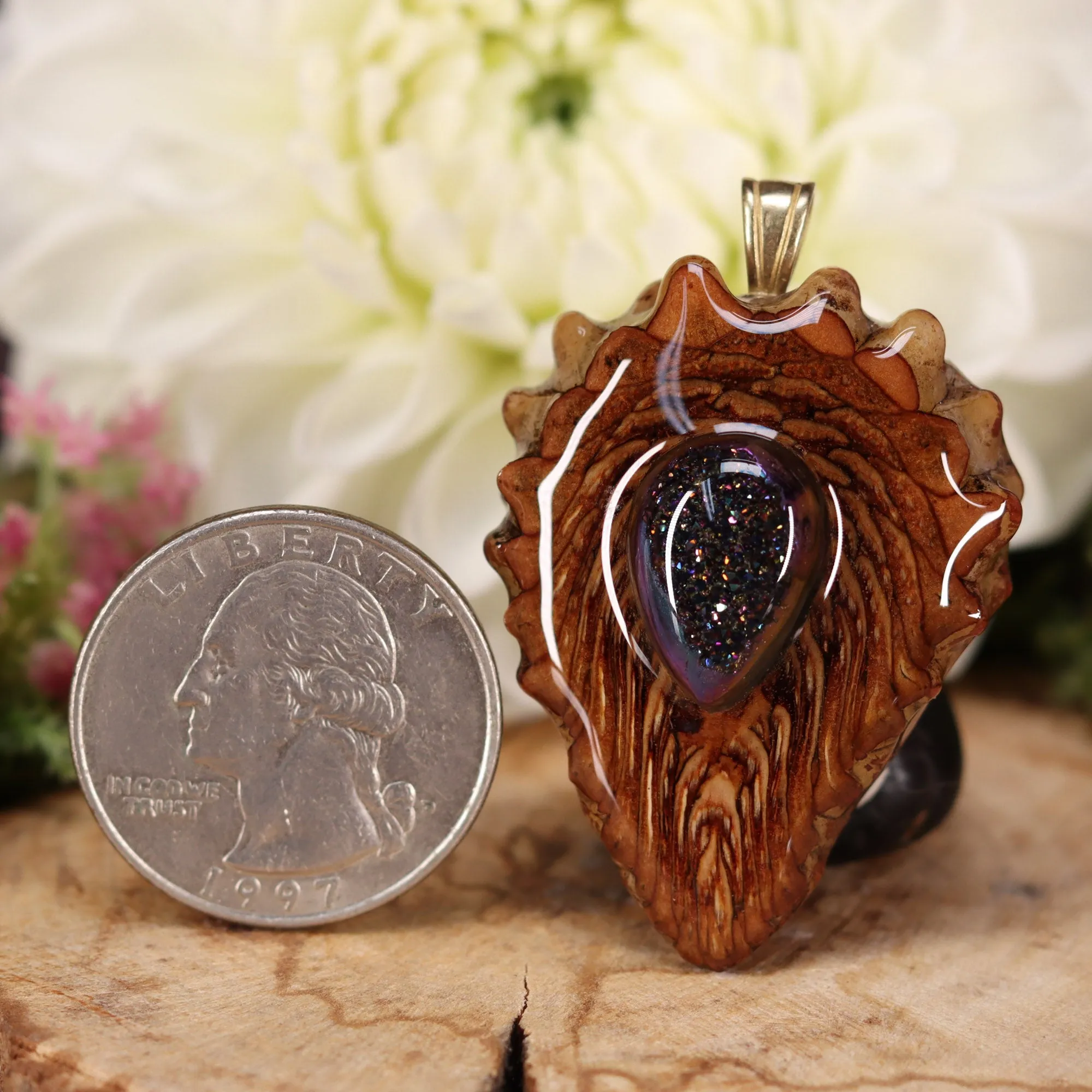 Black Druzy Quartz Teardrop