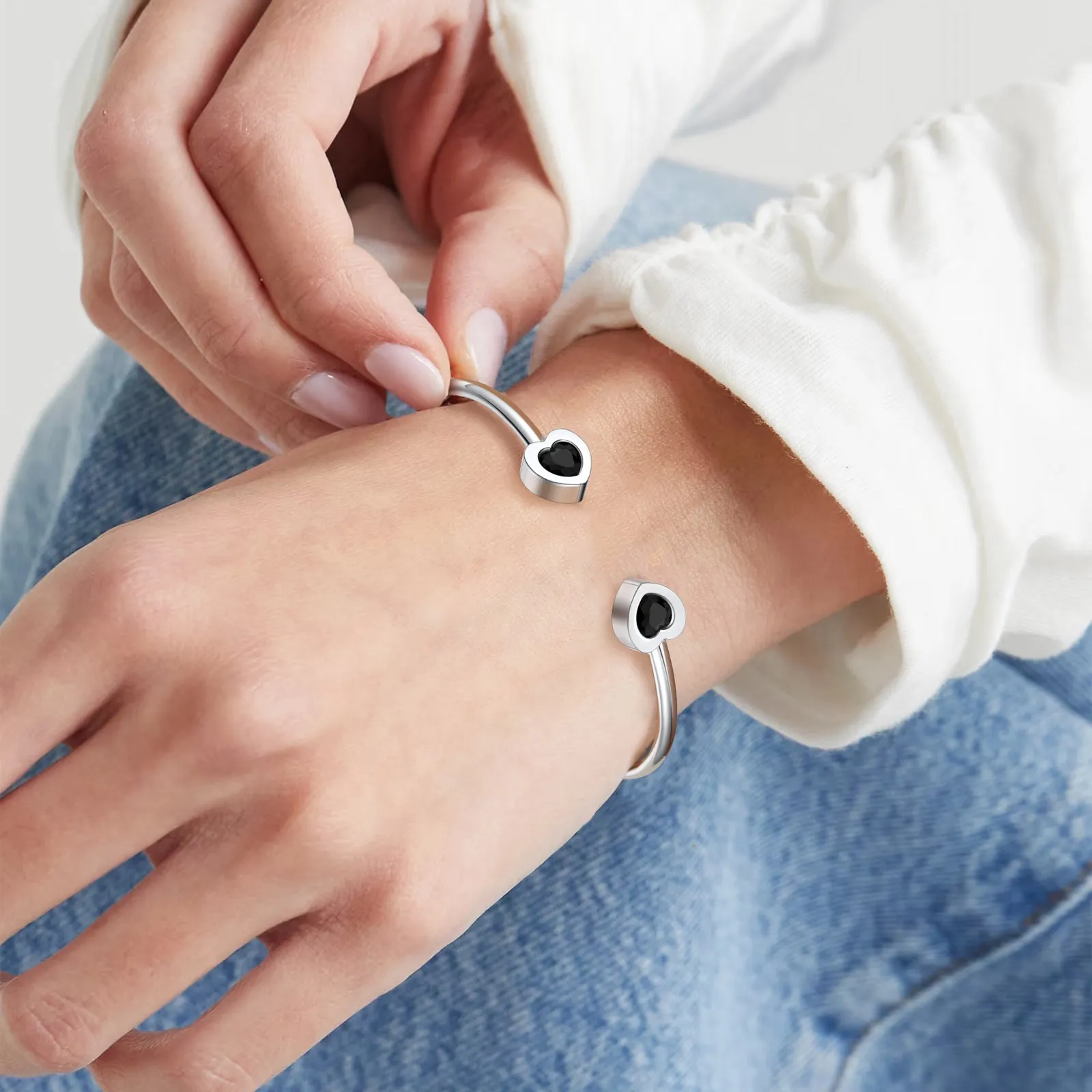 Black Heart Crystal Cuff Bracelet For Women