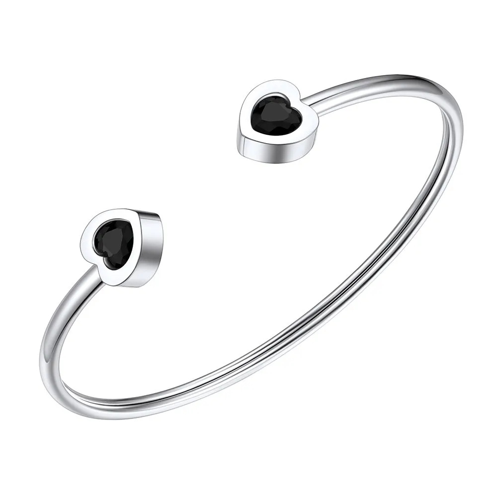Black Heart Crystal Cuff Bracelet For Women