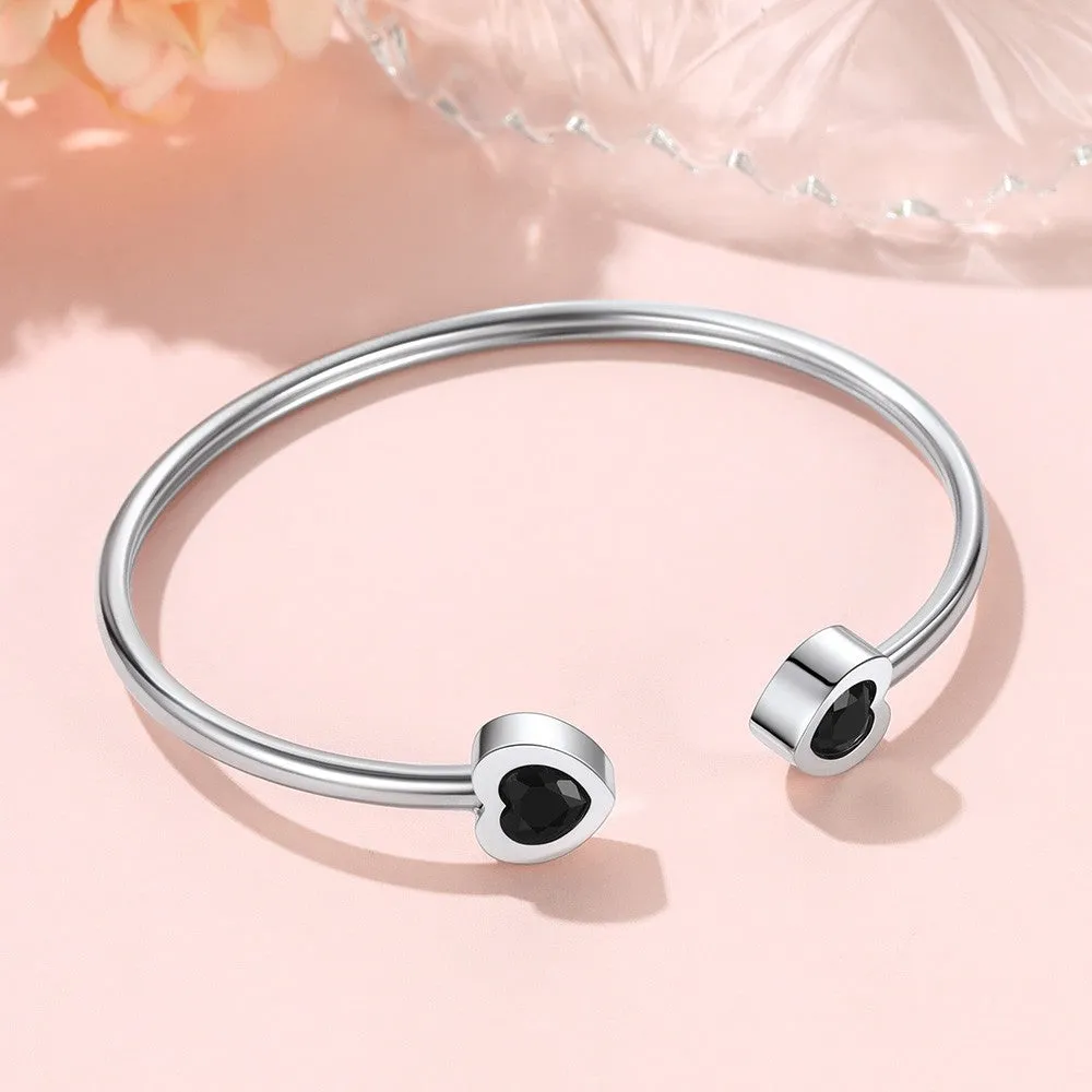 Black Heart Crystal Cuff Bracelet For Women
