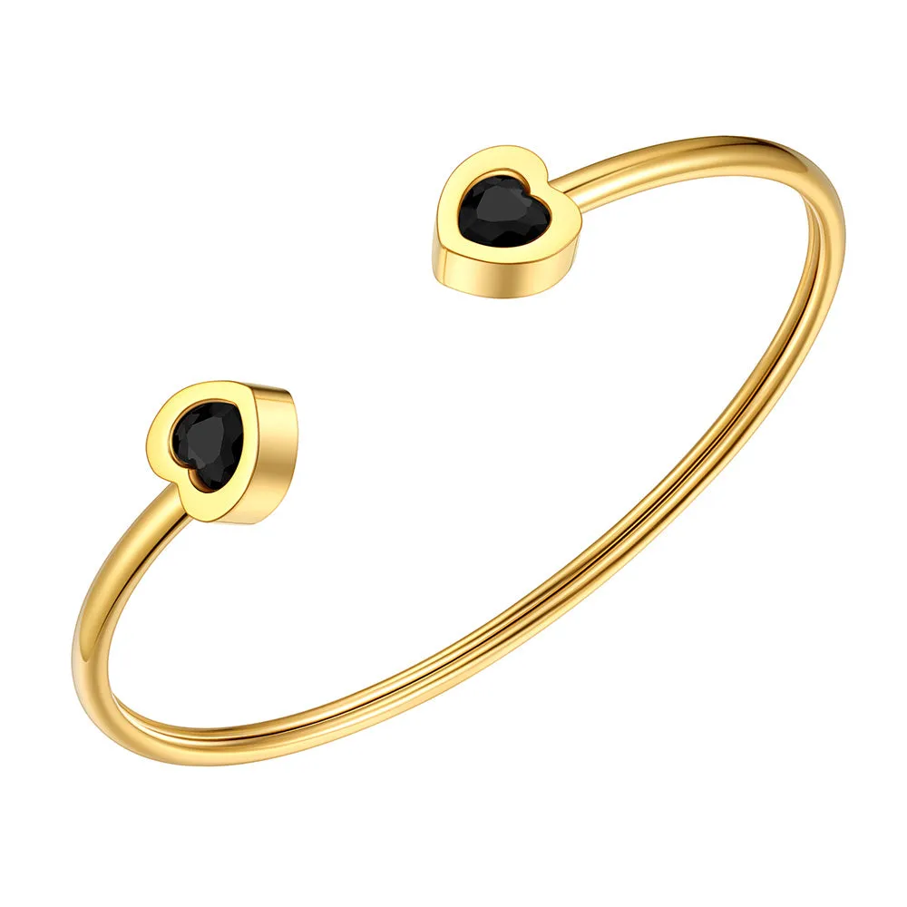 Black Heart Crystal Cuff Bracelet For Women