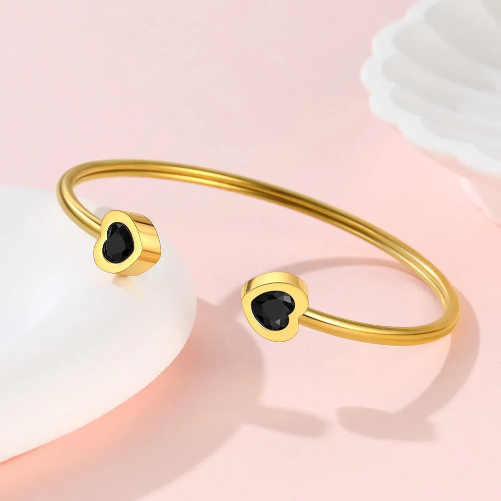 Black Heart Crystal Cuff Bracelet For Women