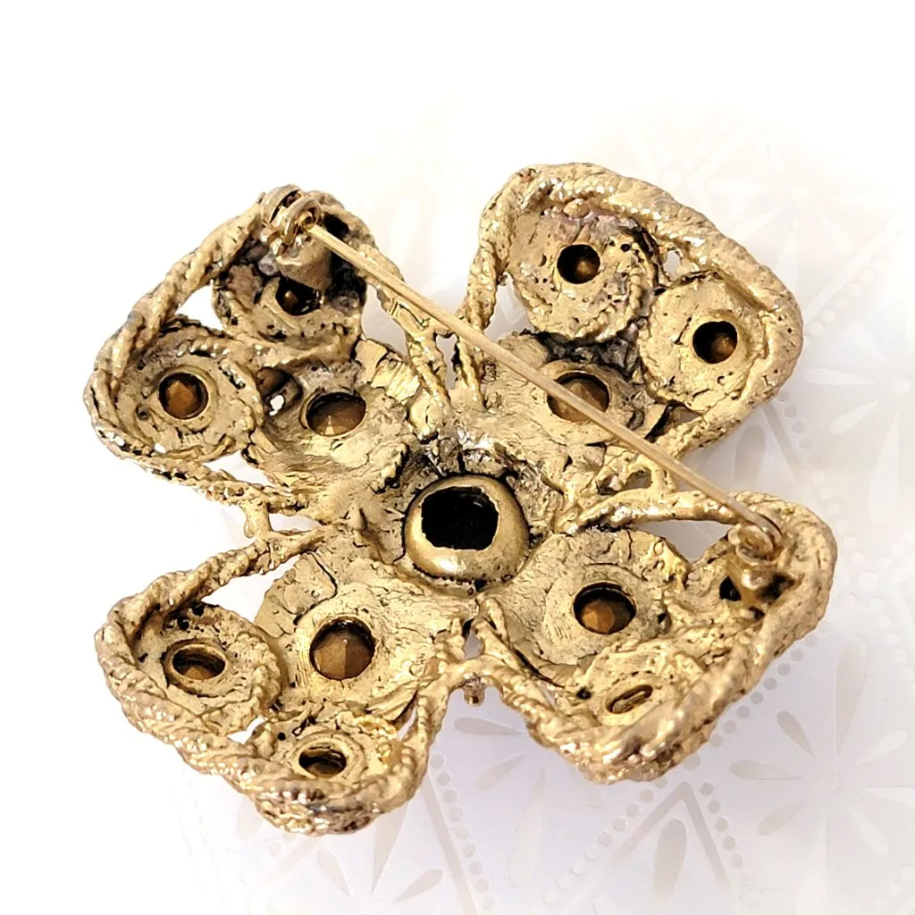 Black Rhinestone Maltese Cross Brooch