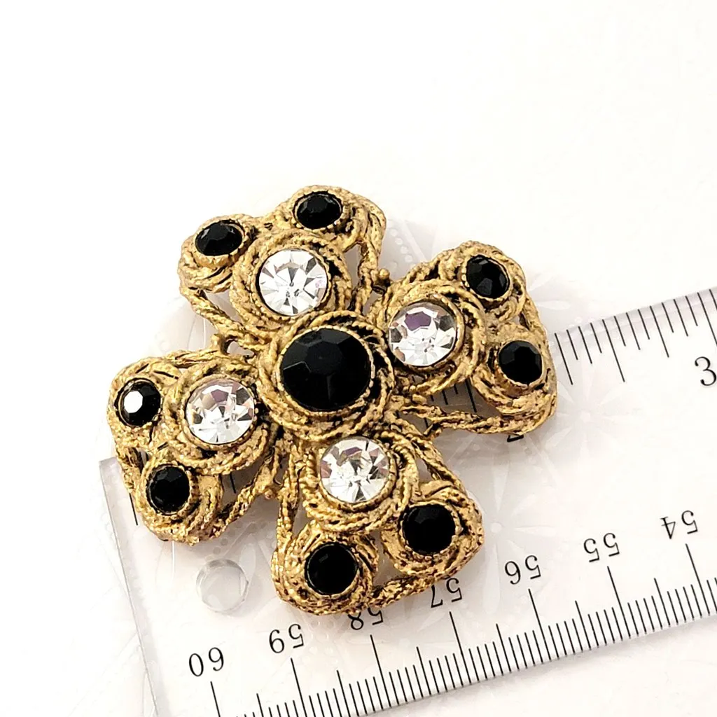 Black Rhinestone Maltese Cross Brooch