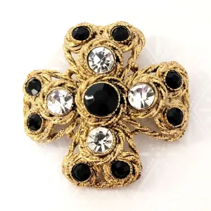 Black Rhinestone Maltese Cross Brooch