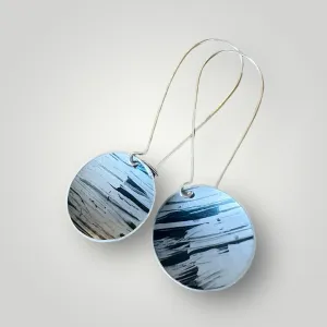 Black stripes long drop aluminium/silver earrings