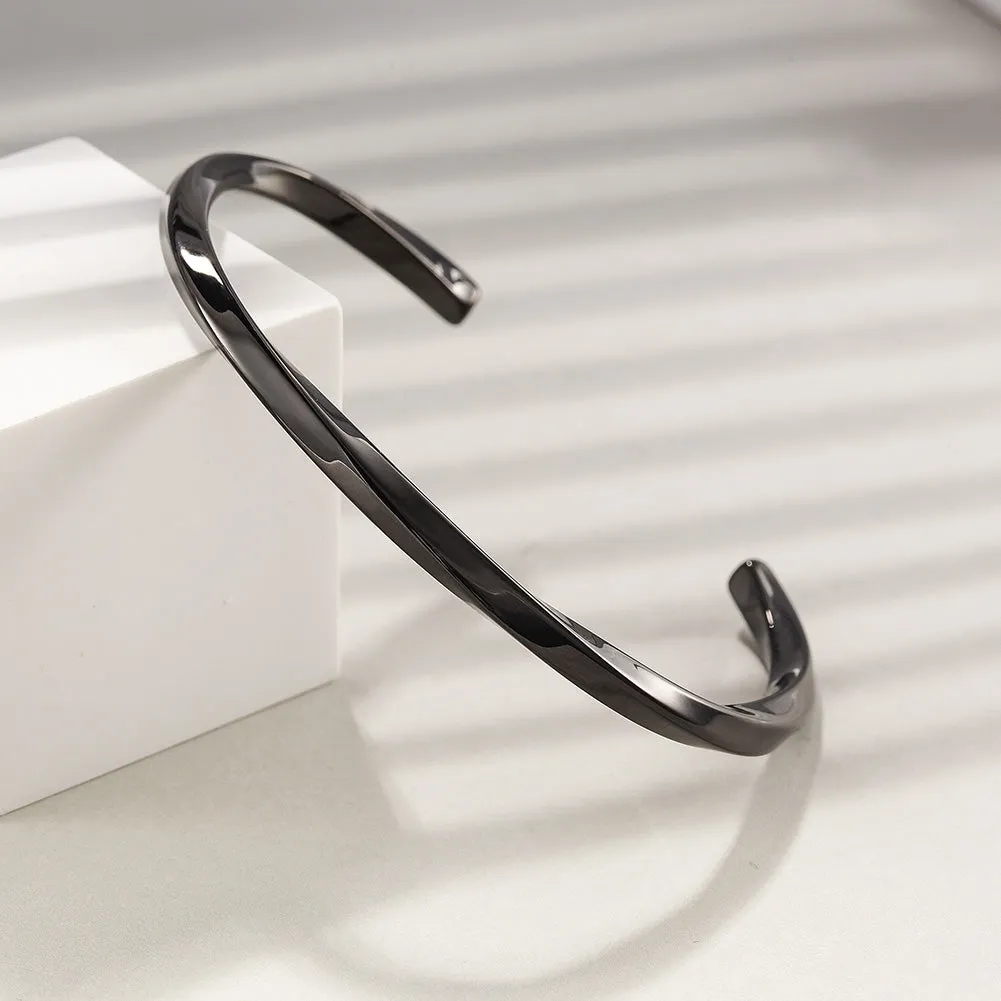 Black/Silver Twisted Line Open Cuff
