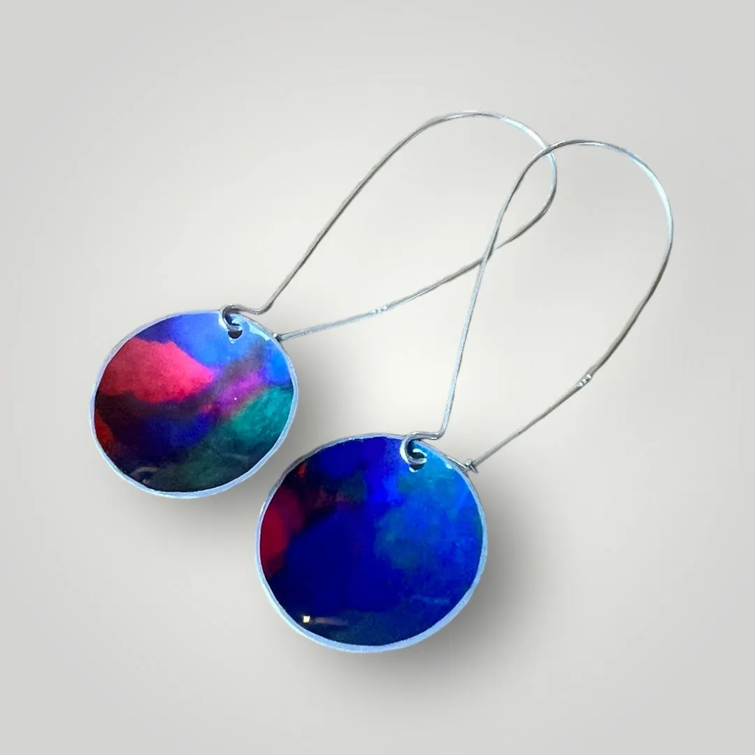 Blue /mix long drop aluminium and silver earrings