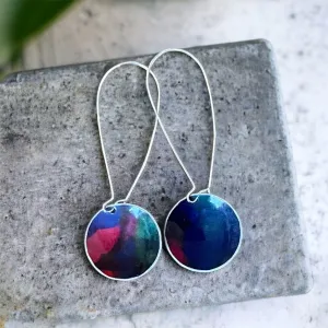 Blue /mix long drop aluminium and silver earrings