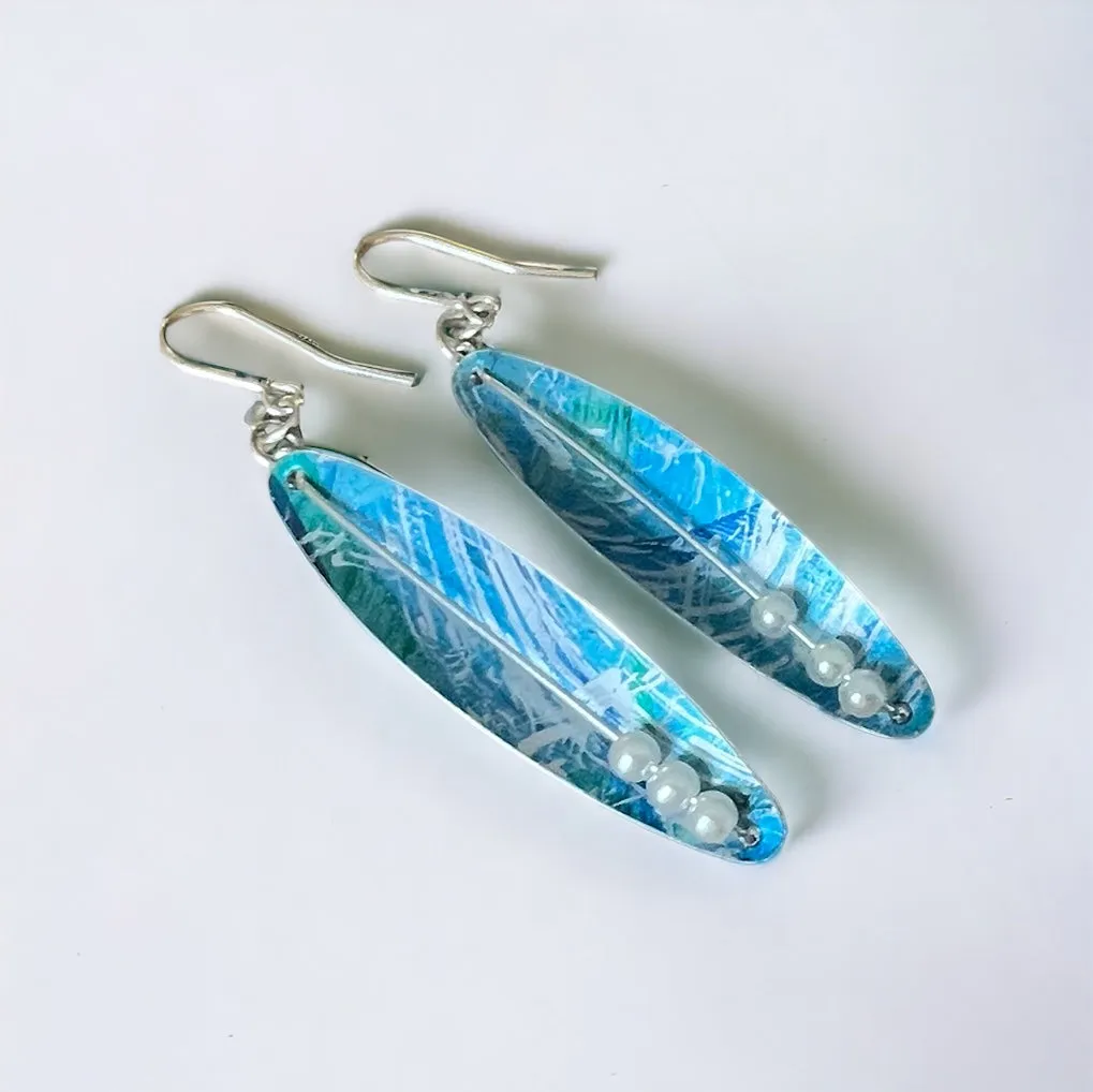 Blue/green seaweed peal pod style earrings