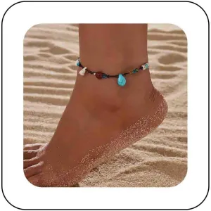 Bohemia Black Wax Rope Anklets Chain Adjustable Turquoise Braided Rope Anklet Teardrop Turquoise Anklet Chain Summer Beach Anklet Accessoies Jewelry for Women